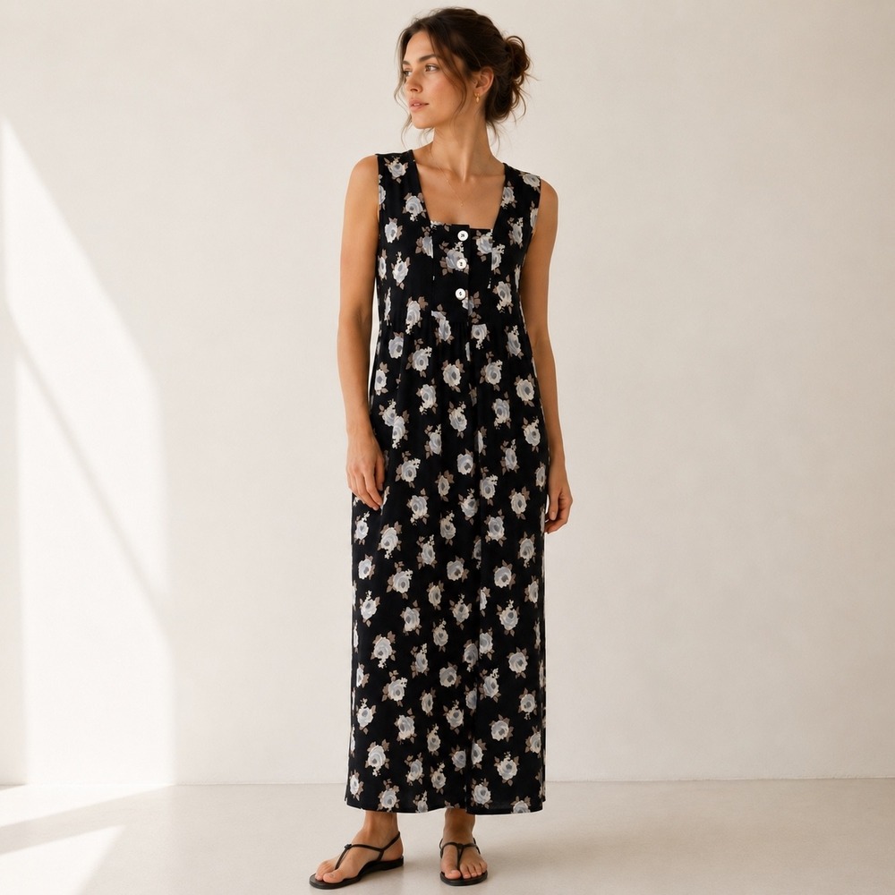 Vintage Dressing Clio Maxi Dress M Floral Sleeveless 90s Minimalist Cottagecore